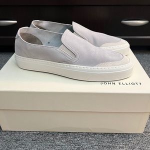 JOHN ELLIOTT Moon Grey Haze Low-Top Seude Slip-On Sneakers 41 NIB 9.5 10